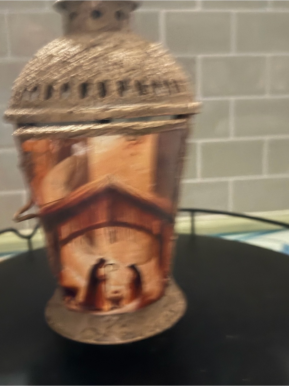 Antique-Style Metal Lantern with Warm Copper Panels